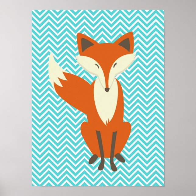 Affiche Blue Chevron Sly Fox Nursery Art (Devant)