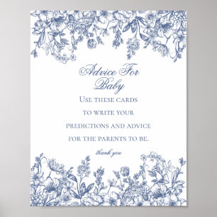 Affiche Blue Chinoiserie Conseil pour le jeu Baby shower