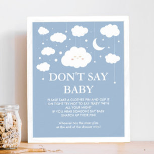 Affiche Blue Cloud 9 Baby shower jeu Ne pas dire bébé