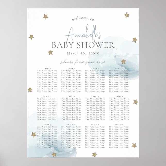 Affiche Blue Cloud 9 Baby shower Welcome Seating Chart (Devant)