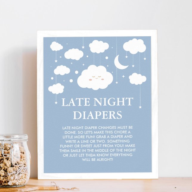 Affiche Blue Cloud Baby shower Late Night Diapers Jeu (Créateur téléchargé)