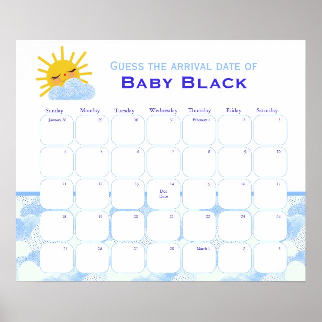 Affiche Blue Clouds Baby shower Devinez L'Affiche Date D'É (Devant)