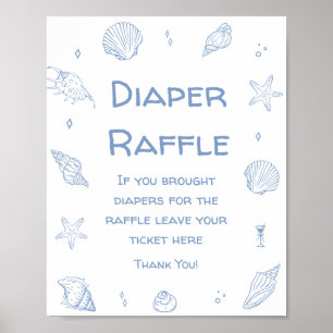 Affiche Blue Coastal Beach Baby shower Déchets Raffle