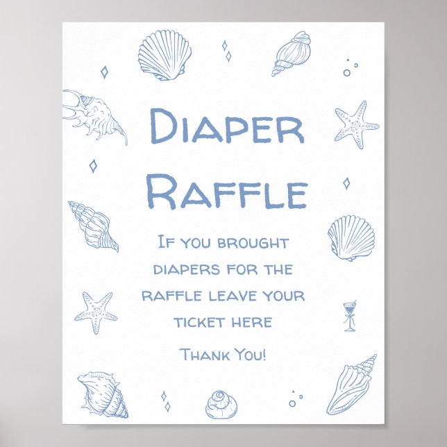 Affiche Blue Coastal Beach Baby shower Déchets Raffle (Devant)