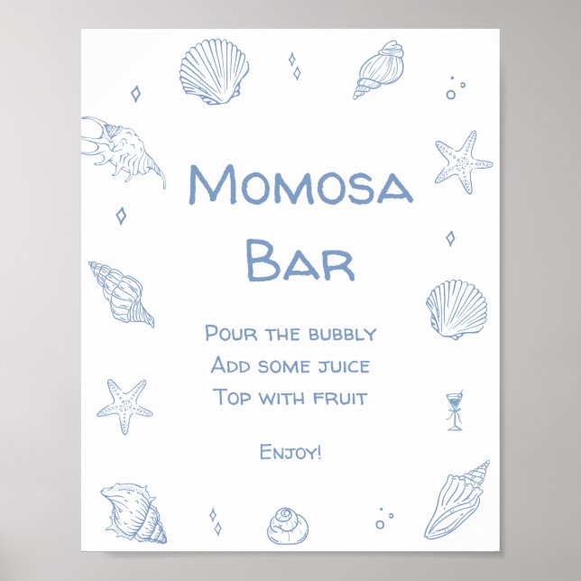 Affiche Blue Coastal Beach Baby shower Momosa Bar (Devant)