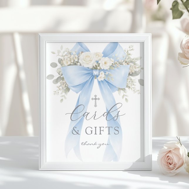 Affiche Blue Coquette Bow Cards and gifts Baptism (Créateur téléchargé)