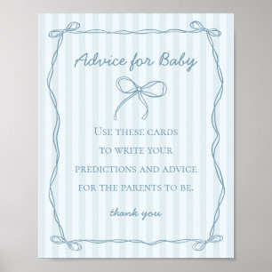Affiche Blue Coquette Bow Conseils pour le jeu Baby shower