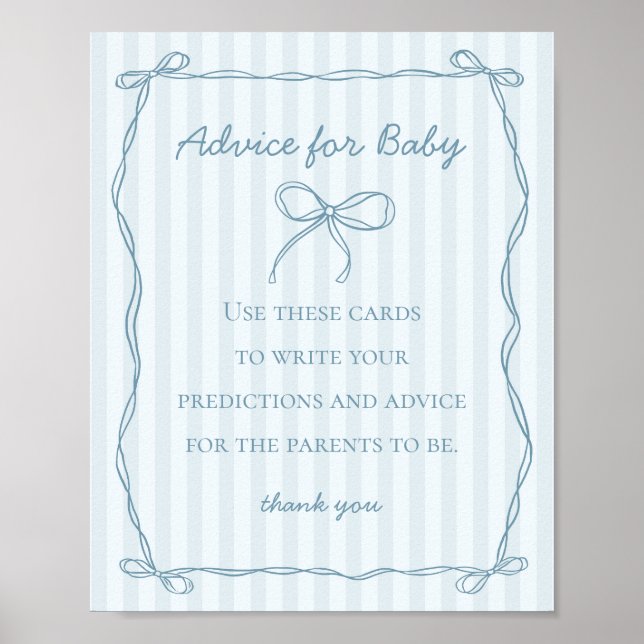 Affiche Blue Coquette Bow Conseils pour le jeu Baby shower (Devant)