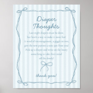 Affiche Blue Coquette Bow Pastel Diaper Pensées Douche