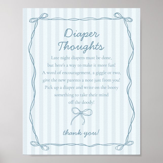 Affiche Blue Coquette Bow Pastel Diaper Pensées Douche (Devant)