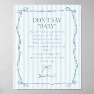 Affiche Blue Coquette Bow Pastel Dont Say Baby shower Game