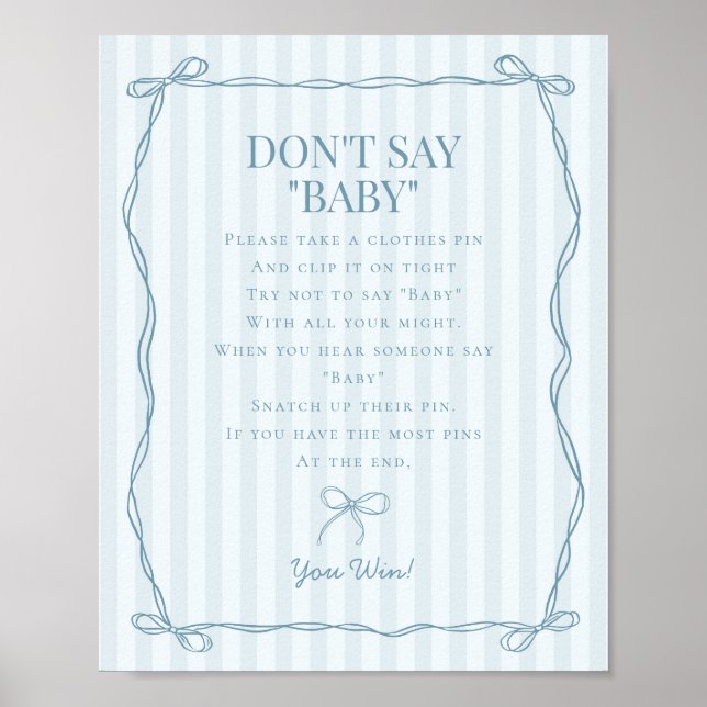 Affiche Blue Coquette Bow Pastel Dont Say Baby shower Game (Devant)