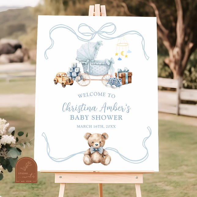 Affiche Blue Coquette Carriage Baby Shower Welcome Sign (Créateur téléchargé)