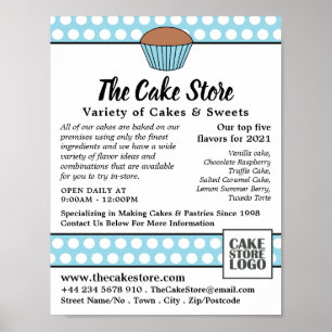 Affiche Blue Cupcake & Polka Dot, Boutique de gâteaux Publ