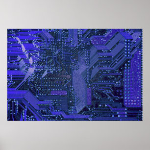 Affiche Blue Cyber Circuit Board Tech Electronique