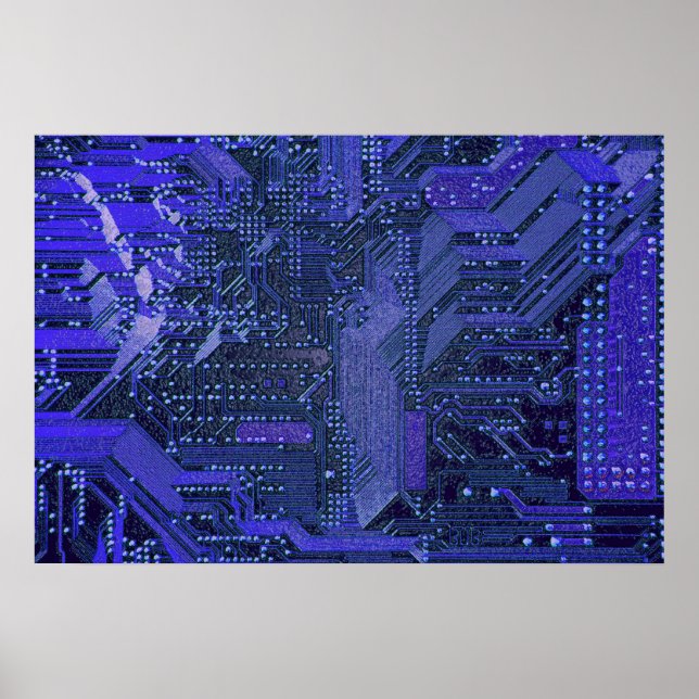 Affiche Blue Cyber Circuit Board Tech Electronique (Devant)
