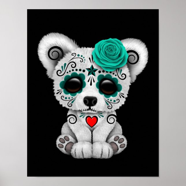 Affiche Blue Day of the Dead Sugar Skull Bear Black (Devant)