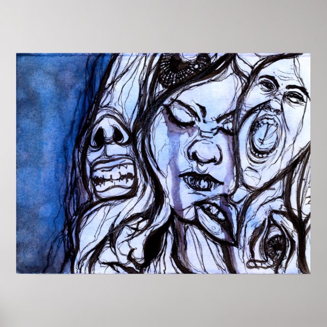 Affiche Blue Depression Watercolor Painting (Devant)