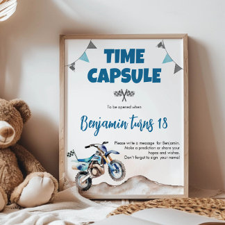 Affiche Blue Dirt Bike Boy Birthday Time Capsule Sign