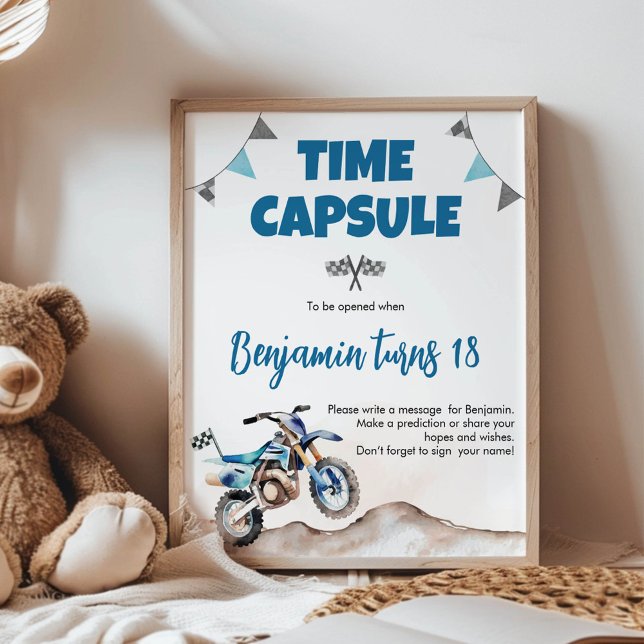 Affiche Blue Dirt Bike Boy Birthday Time Capsule Sign (Créateur téléchargé)