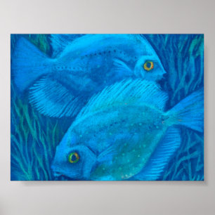 Affiche Blue Discussions, Poisson Tropical Art Animal Sous