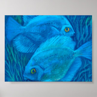 Affiche Blue Discussions, Poisson Tropical Art Animal Sous