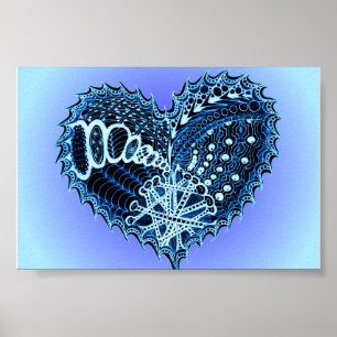 Affiche Blue Doodle Heart