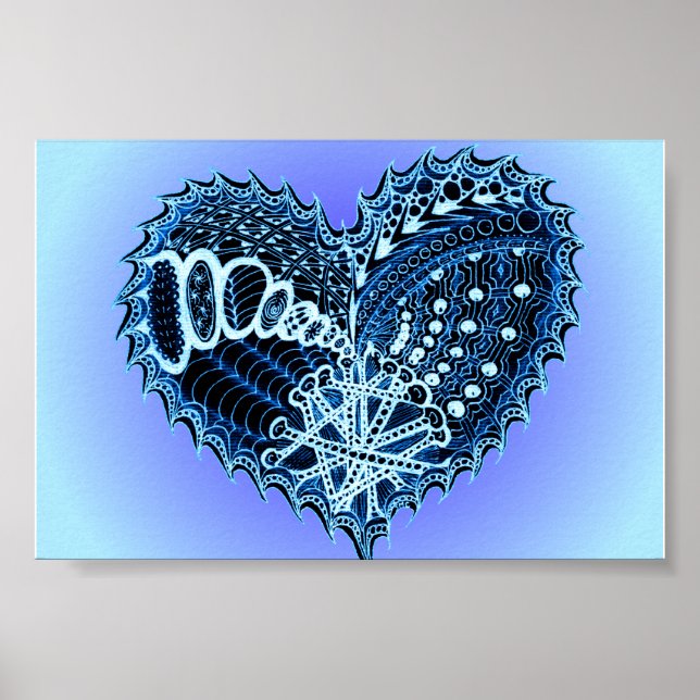 Affiche Blue Doodle Heart (Devant)