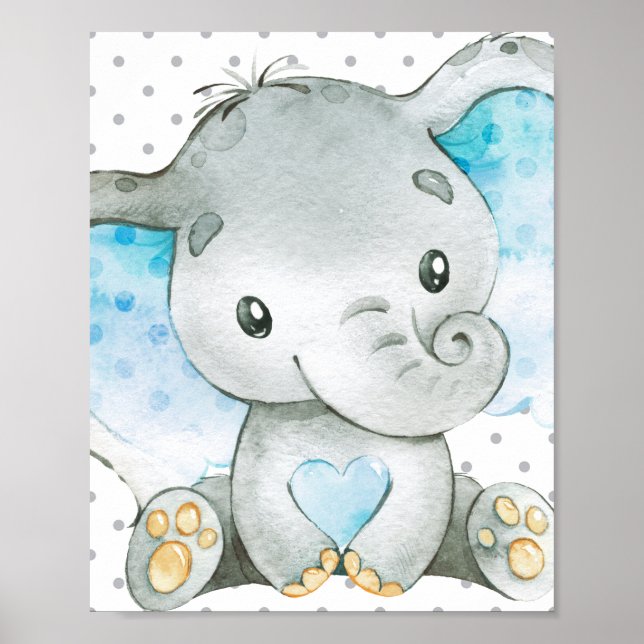 Affiche Blue Elephant Baby Boy Nursery Wall Art Cadeau (Devant)