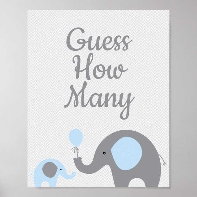 Affiche Blue Elephant Baby shower Devinez combien de Jeu s (Devant)