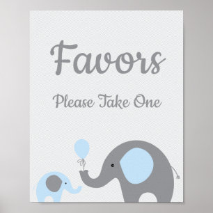 Affiche Blue Elephant Baby shower Faveurs Prendre un signe