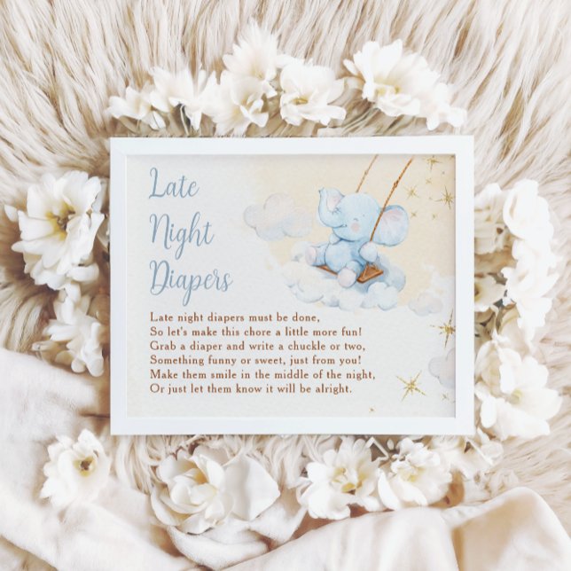 Affiche Blue Elephant Late Night Diapers Baby Shower (Créateur téléchargé)