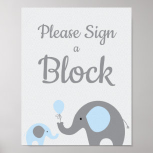 Affiche Blue Elephant S'il vous plaît signer un Baby showe