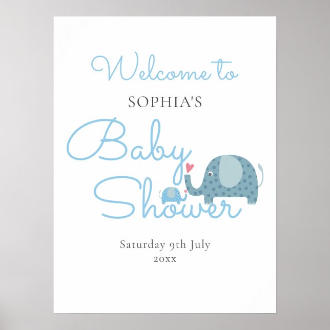 Affiche Blue Elephants Baby Boy Shower / Sprinking Welcome (Devant)