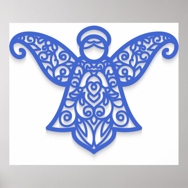 Affiche Blue Filigree Angel Silhouette Ornate Lace (Devant)