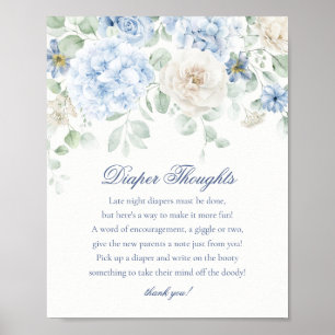 Affiche Blue Floral Baby in Bloom Diaper Thoughts Douche