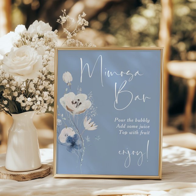 Affiche Blue Floral Bridal Shower Mimosa Sign (Créateur téléchargé)