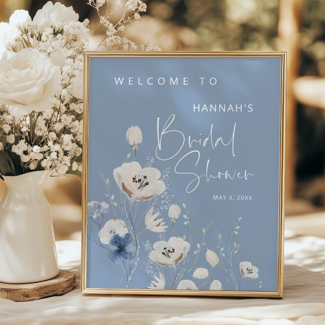 Affiche Blue Floral Bridal Shower Welcome Sign (Créateur téléchargé)
