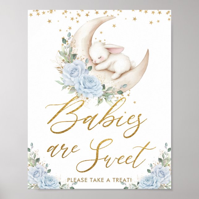 Affiche Blue Floral Bunny Rabbit Moon Babies are Sweet  (Devant)