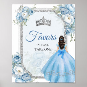 Affiche Blue Floral Couronne argent Quinceañera favorise