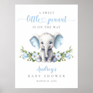 Affiche Blue Floral Elephant Baby Boy Douche Bienvenue