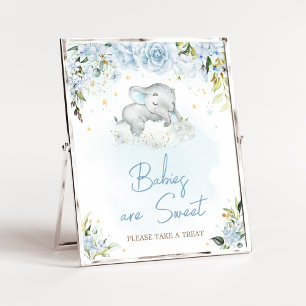 Affiche Blue Floral Elephant Baby shower Les bébés sont do