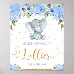 Affiche Blue Floral Elephant Devine Combien De Lollies Jeu