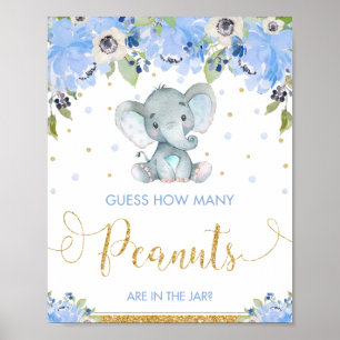Affiche Blue Floral Elephant Guess How Many Peanuts Game