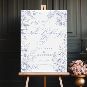 Affiche Blue Floral French toile Accueil mariage