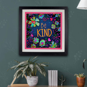 Affiche Blue Floral Inspirational "Be Kind" School