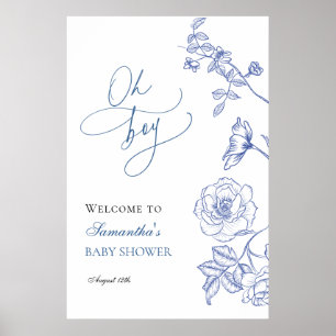 Affiche Blue Floral Oh Boy Baby shower Bienvenue