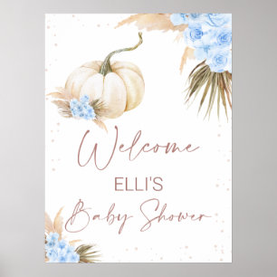 Affiche Blue Floral Petit Baby shower Citrouille Bienvenue