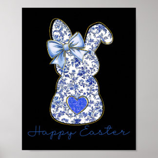 Affiche Blue Floral Toile Chinoiserie Bunny Easter For Gir