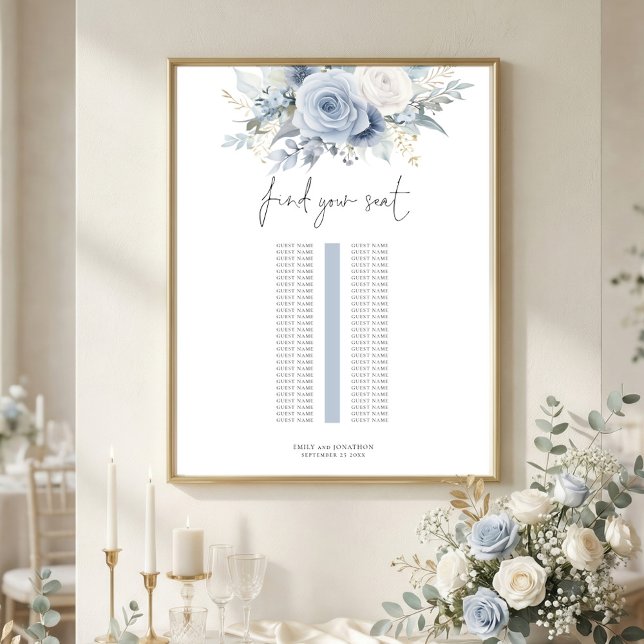 Affiche Blue Florals Single Table Wedding Seating Chart (Créateur téléchargé)